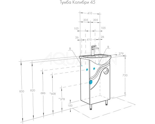 Комплект мебели белый глянец 45 см Акватон Колибри 1A065201KO01L + 1.WH11.2.449 + 1A065302KO01L