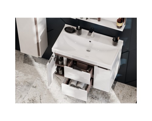 Комплект мебели белый глянец/грецкий орех 80 см Акватон Рене 1A258601NRC80 + 1WH302251 + 1A222502NRC80