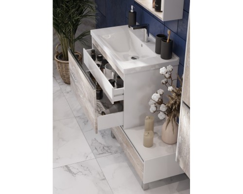 Комплект мебели белый глянец/бетон пайн 80 см Акватон Капри 1A230201KPDA0 + 1WH302251 + 1A230402KPDA0