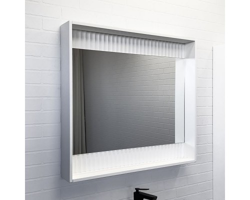 Зеркало-короб Comforty Марсель-90 белое матовое с подсветкой