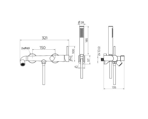 Смеситель для ванны Knotlor SS-32/GM, вороненая сталь