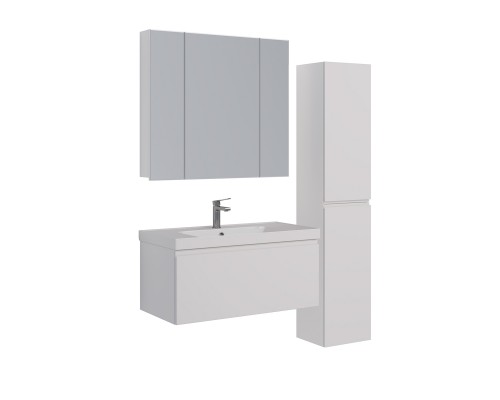 Шкаф зеркальный Lemark UNIVERSAL 90х80 см 3-х дверный, цвет корпуса: Белый глянец