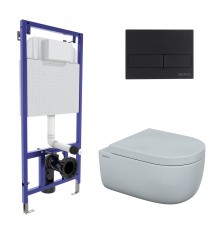 Комплект для монтажа  подвесного унитаза: инсталляция NOVUM525, кнопка L5 Soft Touch черная, унитаз