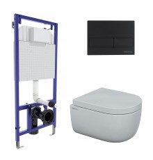 Комплект для монтажа  подвесного унитаза: инсталляция NOVUM525, кнопка L5 Soft Touch черная, унитаз