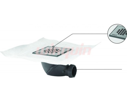 Трап с гидроизоляционным полотном и уплотнением из полистирола с нержавеющей решеткой 115х115 мм, си