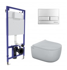 Комплект для монтажа  подвесного унитаза: инсталляция NOVUM525, кнопка L3 хром глянец, унитаз EGO Ri