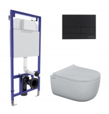 Комплект для монтажа  подвесного унитаза: инсталляция NOVUM525, кнопка L5 Soft Touch черная, унитаз