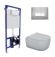 Комплект для монтажа  подвесного унитаза: инсталляция NOVUM525, кнопка S3 хром глянец, унитаз EGO Ri