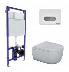 Комплект для монтажа  подвесного унитаза: инсталляция NOVUM525, кнопка D7 белая/кнопка хром, унитаз