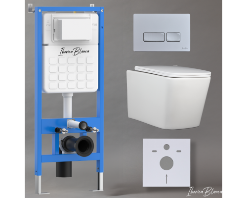 Комплект 3в1 IBERICA BLANCA инсталляция SILENCIO, унитаз TOLEDO ALTO белый, кнопка смыва ESTI-R хром матовый (IB001.TLA.234.214)