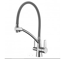 Смеситель для кухни Lemark Comfort LM3071C-Gray с гибким изливом, хром, серый