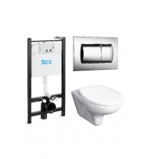 Комплект унитаза с инсталляцией ROCA Mateo 893100010  глубина унитаза 52см, клавиша хром глянец, с микролифтом