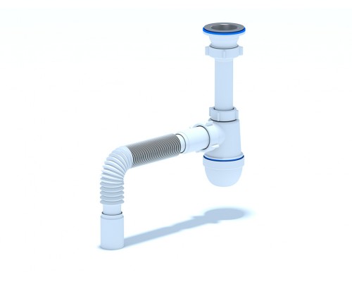ANI Сифон для раковины 1 1/2"*40 c гибкой трубой 40*40. (длина винта 70мм.), ANI PLAST