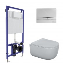 Комплект для монтажа  подвесного унитаза: инсталляция NOVUM525, кнопка F3 хром глянец, унитаз EGO Ri