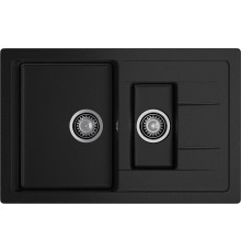 GRANFEST Мойка композит QUADRO GF-Q--775KL 1.5-чаш+крыло 775*500мм   черный арт.GF-