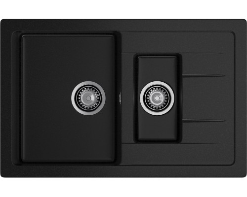 GRANFEST Мойка композит QUADRO GF-Q--775KL 1.5-чаш+крыло 775*500мм   черный арт.GF-