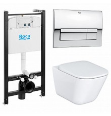 Инсталляция Roca с безободковым унитазом Roca Gap 34647L000, сиденье микролифт, клавиша хром, комплект 893104100