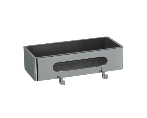 Полка для душа прямая Lemark SHELF LINE из нерж. стали с крючками, хром/вставка-пластик графит (9771043)