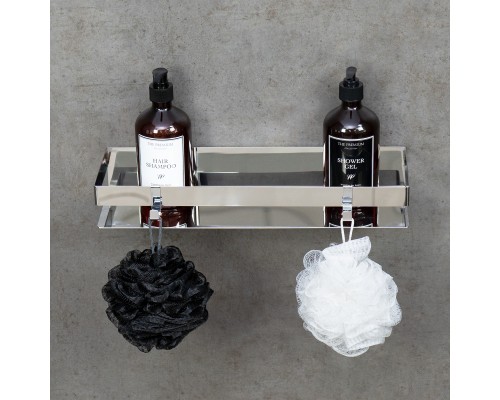 Полка для душа прямая Lemark SHELF LINE 400 мм из нерж. стали с крючками, хром (9771052)