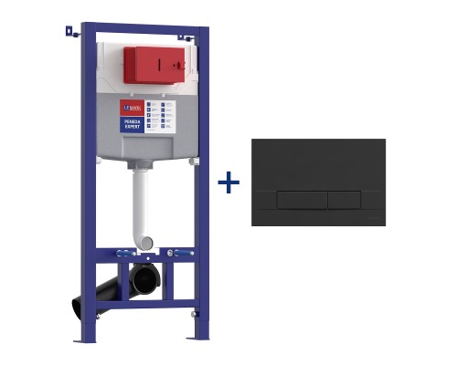 Комплект 2в1: Инсталляция Lemark PENEDA EXPERT для унитазов с кнопкой смыва BIT чёрный матовый Soft touch (9812216)