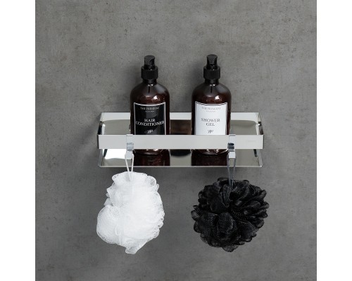 Полка для душа прямая Lemark SHELF LINE 300 мм из нерж. стали с крючками, хром (9771049)