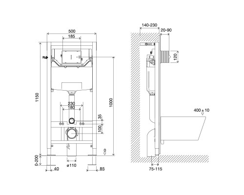 Комплект 2в1: Инсталляция Lemark PENEDA EXPERT для унитазов с кнопкой смыва BIT чёрный матовый Soft touch (9812216)