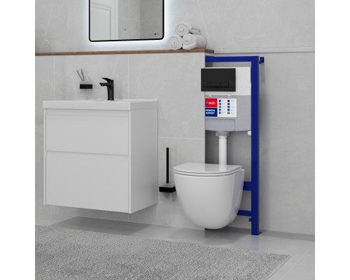 Комплект 2в1: Инсталляция Lemark PENEDA EXPERT для унитазов с кнопкой смыва BIT чёрный матовый Soft touch (9812216)