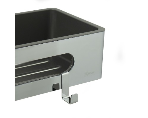 Полка для душа прямая Lemark SHELF LINE из нерж. стали с крючками, хром/вставка-пластик графит (9771043)