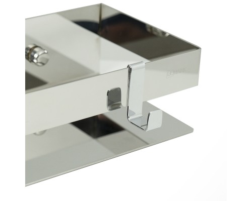 Полка для душа прямая Lemark SHELF LINE 400 мм из нерж. стали с крючками, хром (9771052)