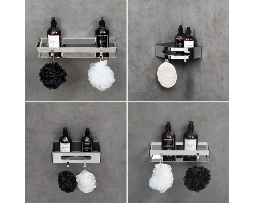 Полка для душа прямая Lemark SHELF LINE 400 мм из нерж. стали с крючками, хром (9771052)