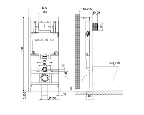 Комплект 2в1: Инсталляция Lemark PENEDA для унитазов с кнопкой смыва BIT хром матовый (9880314)