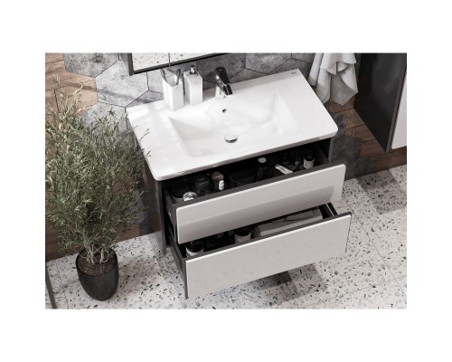 Тумба с раковиной белый глянец/антрацит 80 см Roca Ronda ZRU9302965 + 327470000