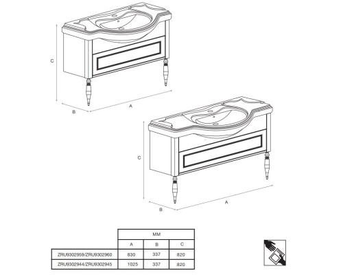 Тумба с раковиной дуб молочный 105 см Roca America Evolution L ZRU9302945 + 327205000