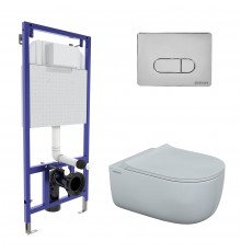 Комплект для монтажа  подвесного унитаза: инсталляция NOVUM525, кнопка D3 хром глянец, унитаз EGO XL