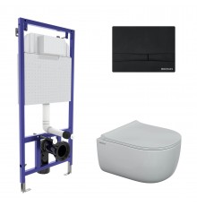 Комплект для монтажа  подвесного унитаза: инсталляция NOVUM525, кнопка F5 черная Soft Touch, унитаз