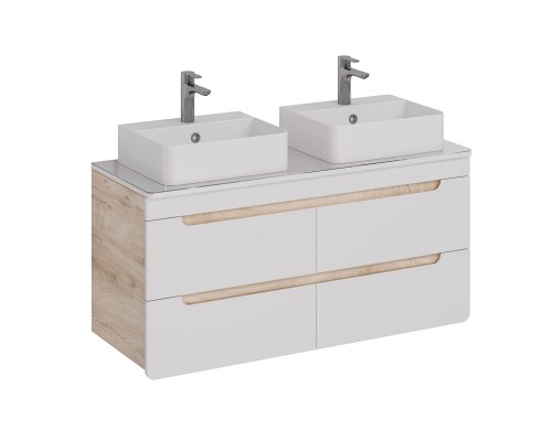 Столешница OLIVIA 125см под 2 раковины из стекла, цвет: Белый