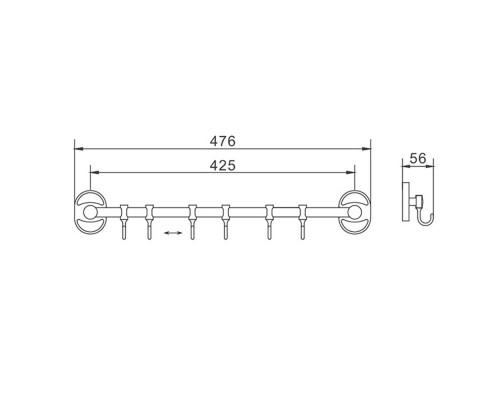 Планка с крючками FRAP F1915-6, хром