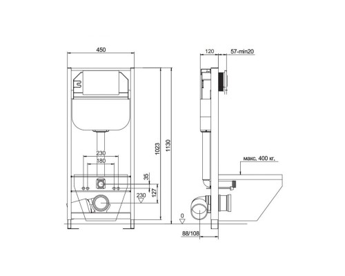 Инсталляция для подвесного унитаза Maretti AC11P4534, без клавиши
