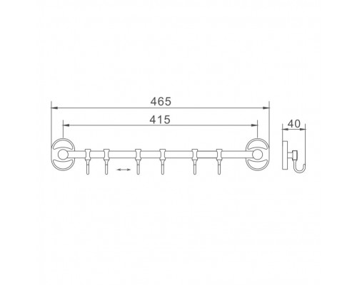 Планка с крючками для полотенец D-Lin D288700-6, хром