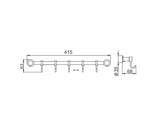 Планка с крючками FRAP F205-5, хром