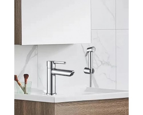Смеситель для раковины с гигиеническим душем Shevanik S6071, хром