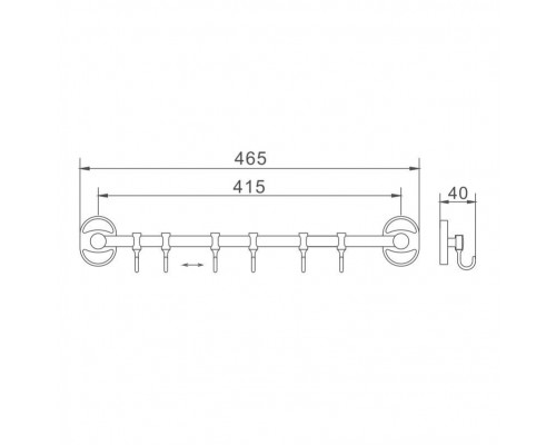 Планка с крючками для полотенец D-Lin D289700-6, хром