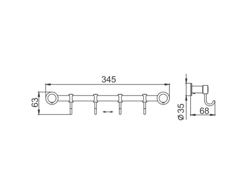 Планка с крючками FRAP F205-4, хром