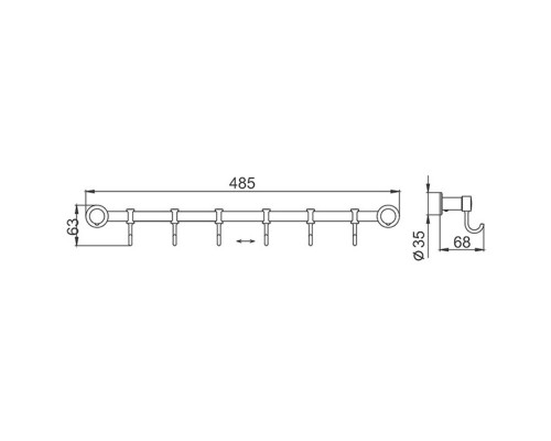 Планка с крючками FRAP F205-6, хром