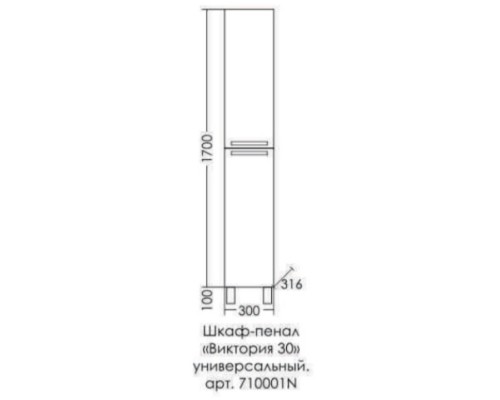 Пенал напольный/подвесной белый глянец R Санта Виктория 710001N