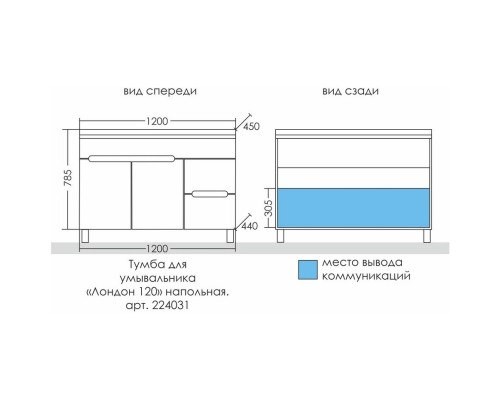 Тумба с раковиной белый глянец 120 см Санта Лондон 224031 + Sirius120