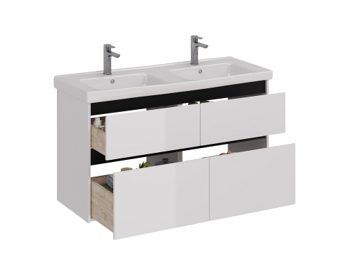 Тумба Lemark COMBI 125 см под 2 раковины, подвесная/напольная,4 ящика, цвет планки: Чёрный, цвет кор
