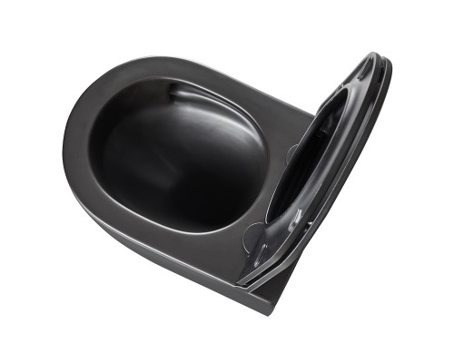 GLAZER BLACK MATT Унитаз подвесной безободковый с сиденьем микролифт,черный, LM, 9612004