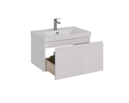 Тумба Lemark VEON MINI 70 см под 1 раковину, подвесная,1 ящик, цвет корпуса, фасада: Белый глянец  