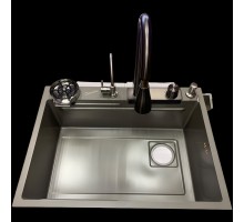 Кухонная мойка Zandini серая с краном «Водопад» Размеры: 750*500*200